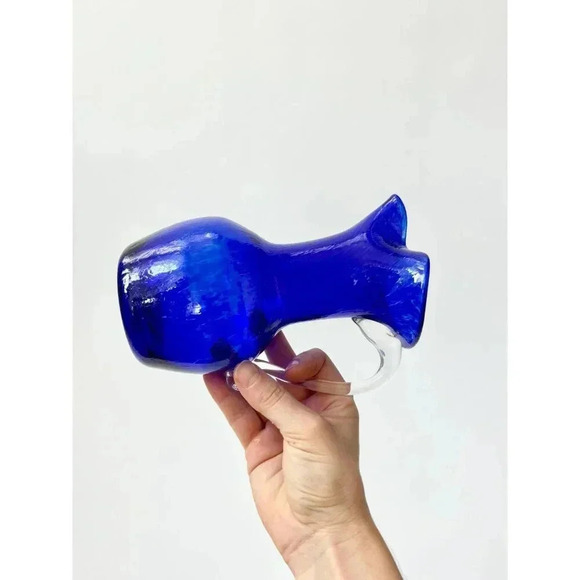 Cobalt Blue Tortoise Shell Patterned Midcentury Modern Retro Vintage Pitcher - Picture 5 of 8